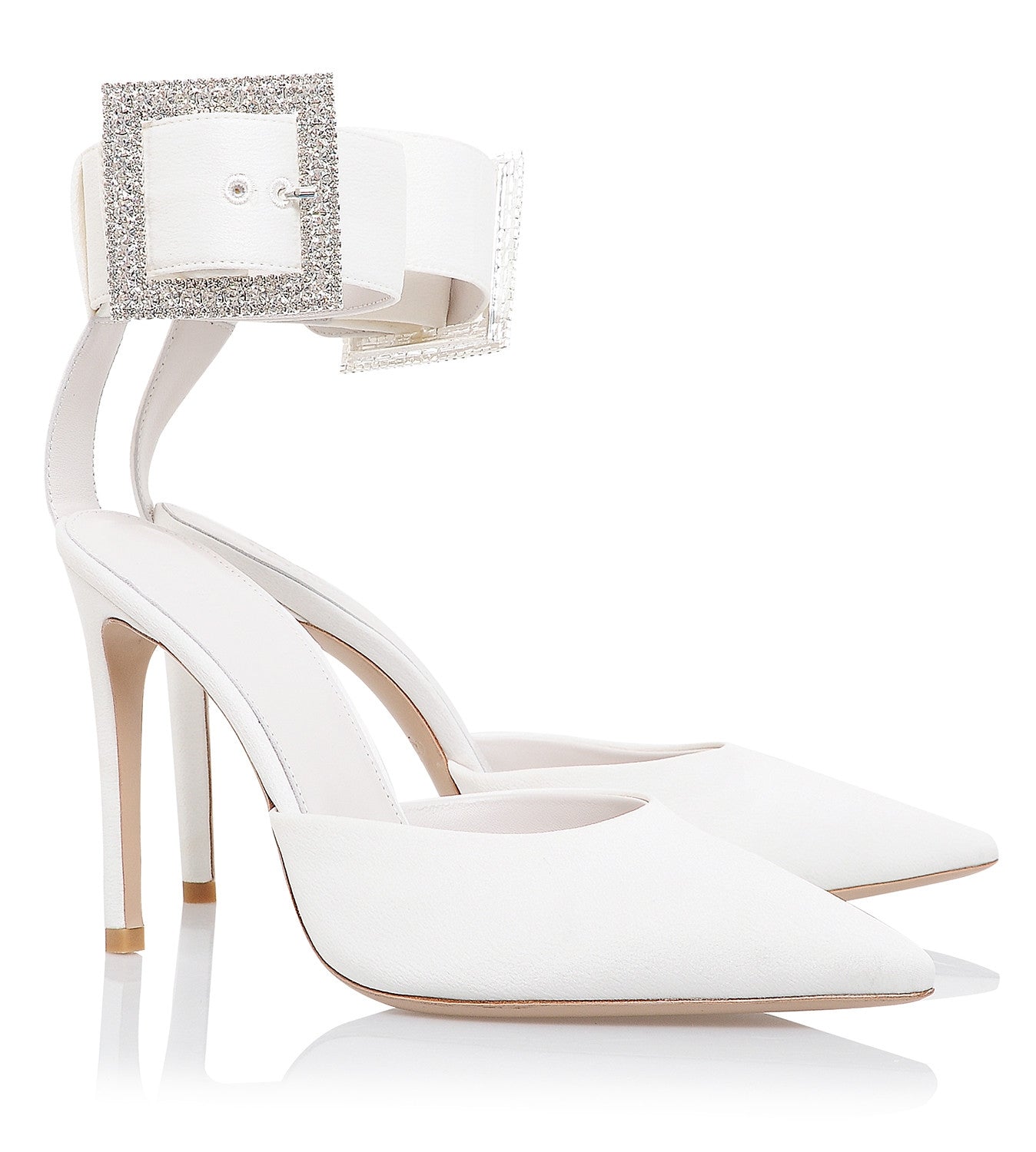White crystal buckle pumps