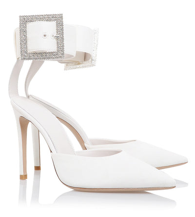 White crystal buckle pumps